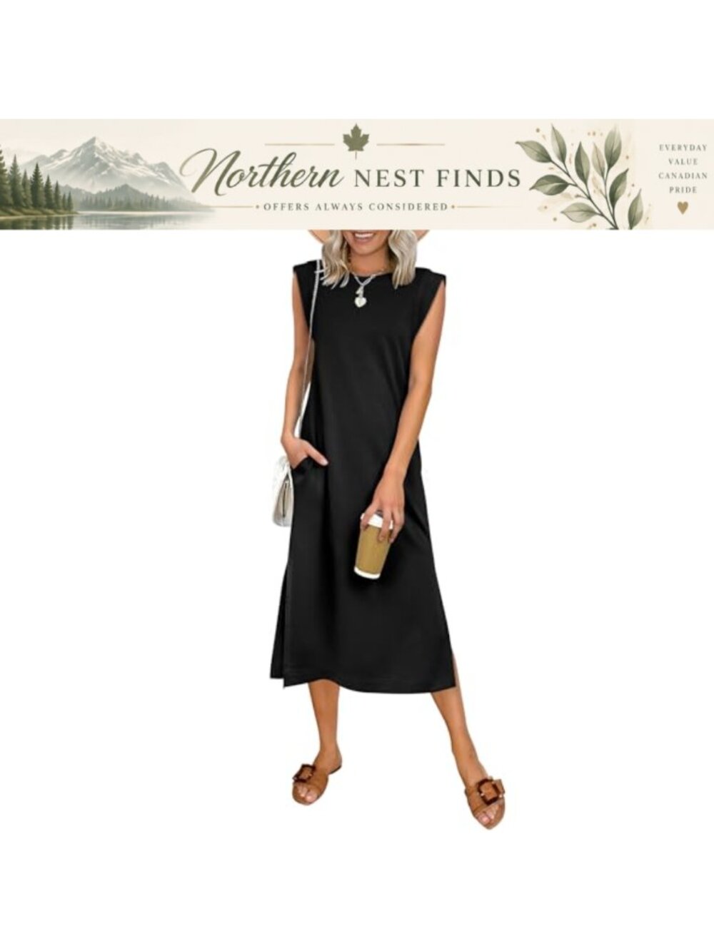 Women's Sleeveless Midi Dress Crewneck Loose Fit Beach Travel Sundress